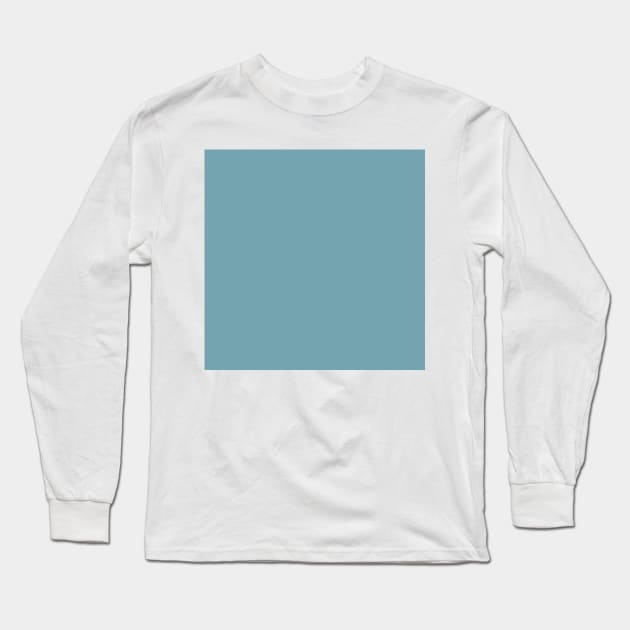 Solid Dusty Blue Lake Blue Monochrome Minimal Design Long Sleeve T-Shirt by HiddenPuppets